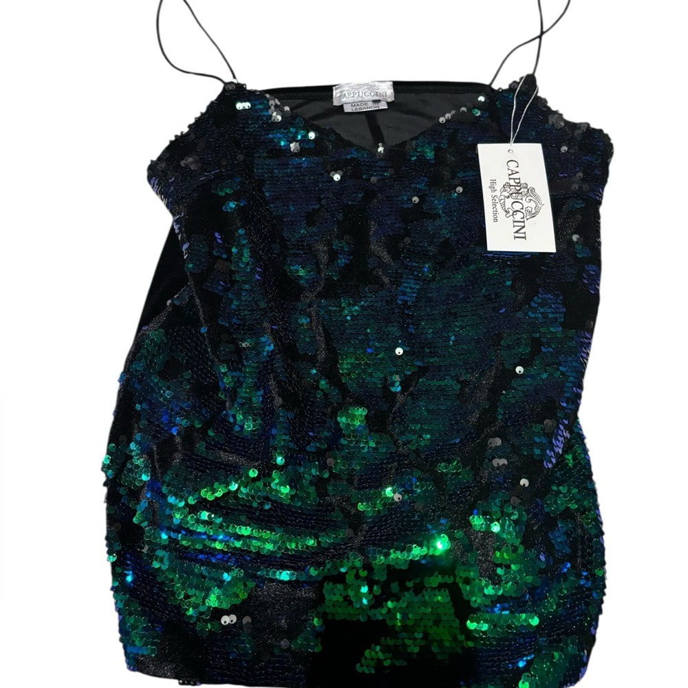 Amazon Women's Sequin Tank Top - Black and Green